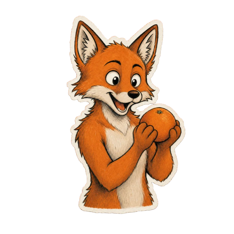 OrangeCrush fox mascot peeking from the corner